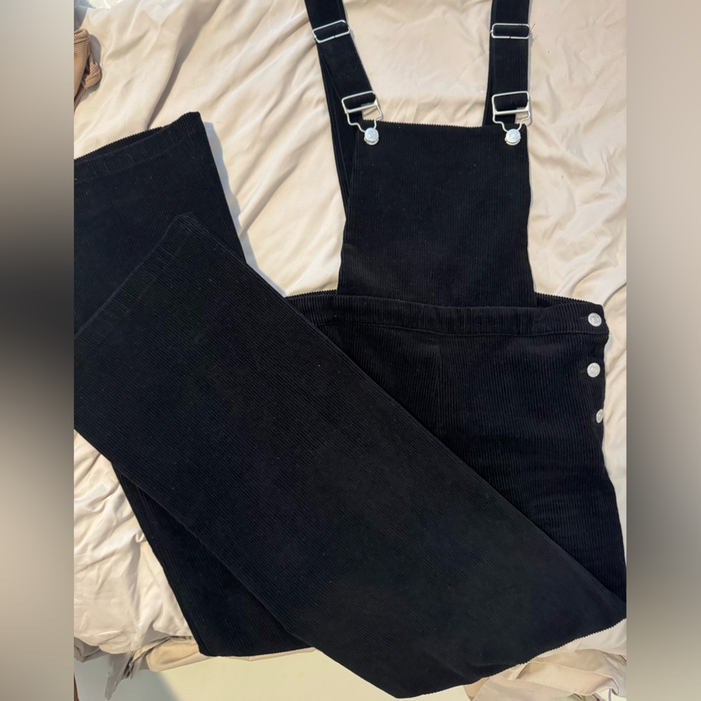 Black corduroy overalls